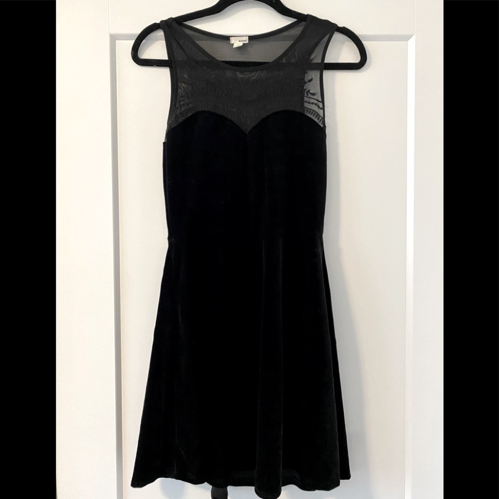 Velvet Black Dress with Mesh Top